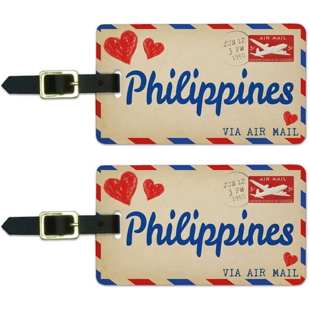 Air Mail Postcard Love for Philippines Luggage Suitcase ID Tags, Set of 2