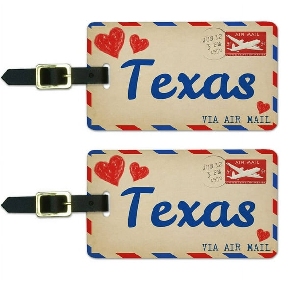 Air Mail Postcard Love for Texas Luggage Suitcase Carry-On ID Tags, Set of 2