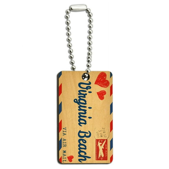 Air Mail Postcard Love for Virginia Beach Wood Rectangle Key Chain