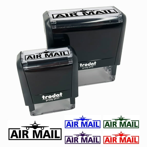Air Mail with Airplane Self-Inking Rubber Stamp Ink Stamper for Business Office - Black Ink - Small 1-1/2 Inch