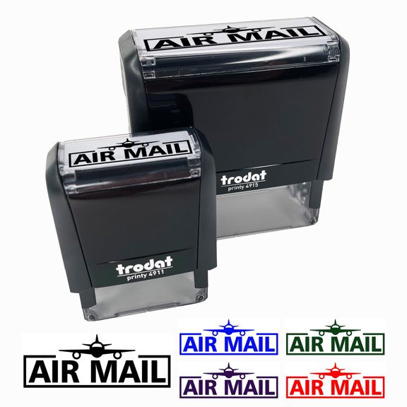 Air Mail with Airplane Self-Inking Rubber Stamp Ink Stamper for Business Office - Fuchsia Ink - Small 1-1/2 Inch