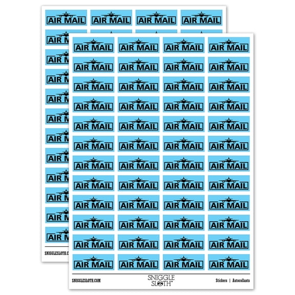 Air Mail with Airplane Sticker Set - Light Blue - Matte Finish - 1.25" Mini