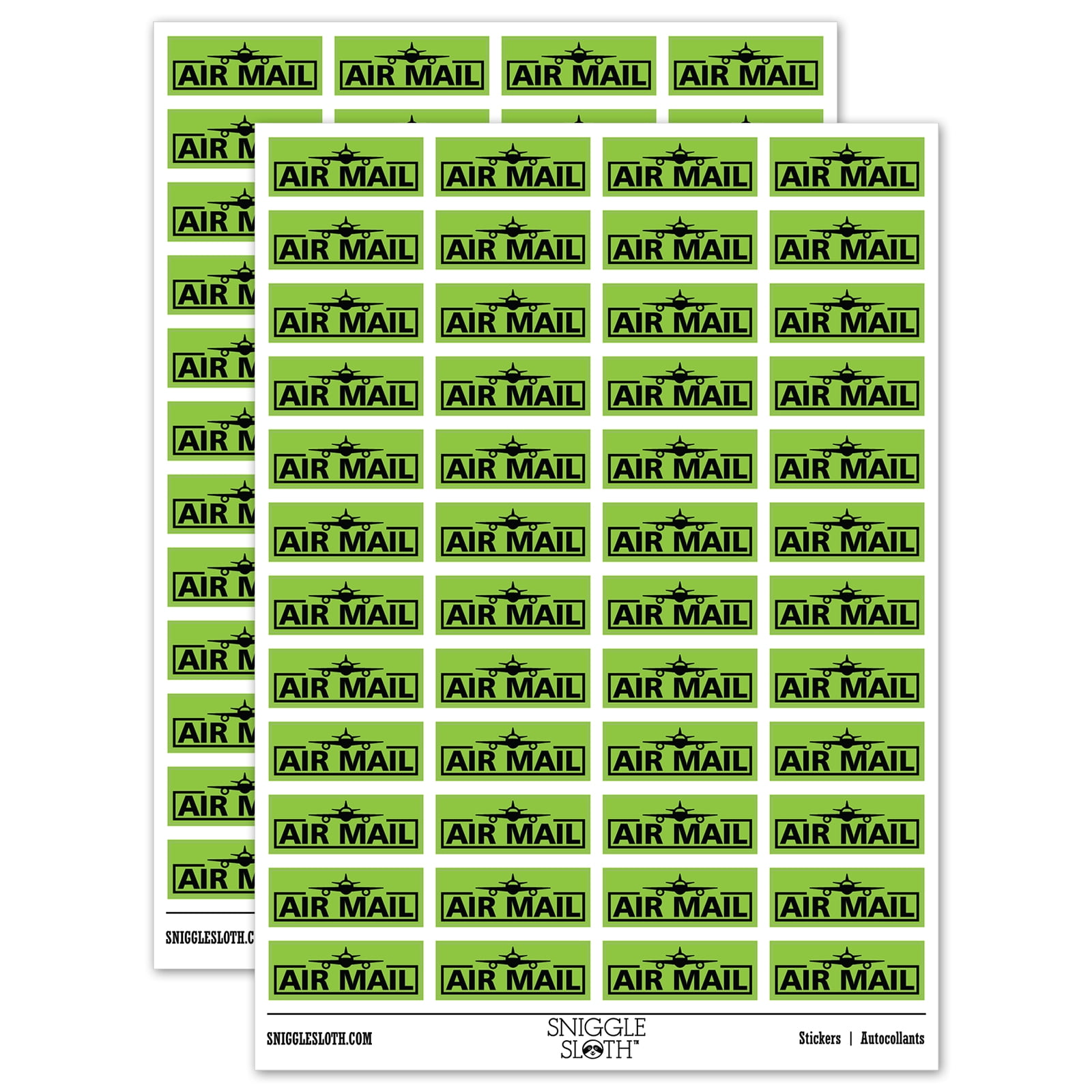 Air Mail with Airplane Sticker Set - Light Green - Gloss Finish - 1.25 ...