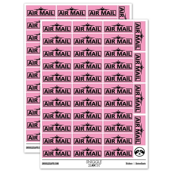 Air Mail with Airplane Sticker Set - Light Pink - Matte Finish - 1.5" Small