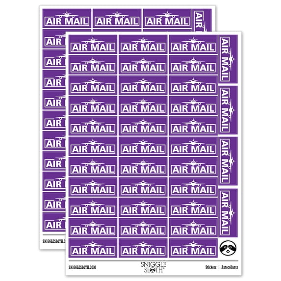 Air Mail with Airplane Sticker Set - Purple - Gloss Finish - 1.5" Small