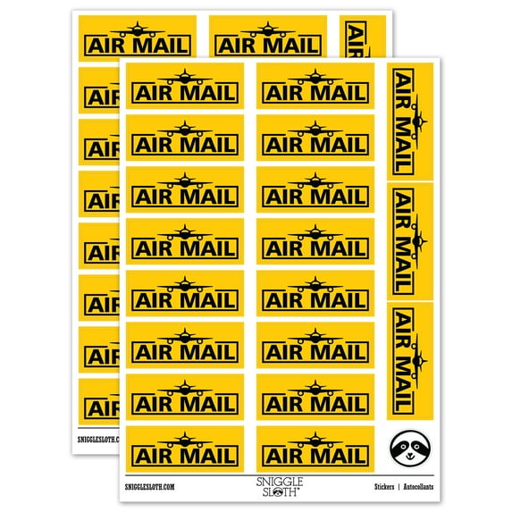 Air Mail with Airplane Sticker Set - Yellow - Gloss Finish - 2.00" Large