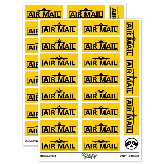 Air Mail with Airplane Sticker Set - Yellow - Matte Finish - 2.00" Large
