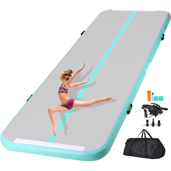 Air Mat, Inflatable Air Gymnastics Mat 10ft Tumble Mats 4 Inch Thickness Air Roller Gymnastics Barrel Back Handspring Trainer/Yoga/Training/Cheerleading/Water Beach Park, Light Green