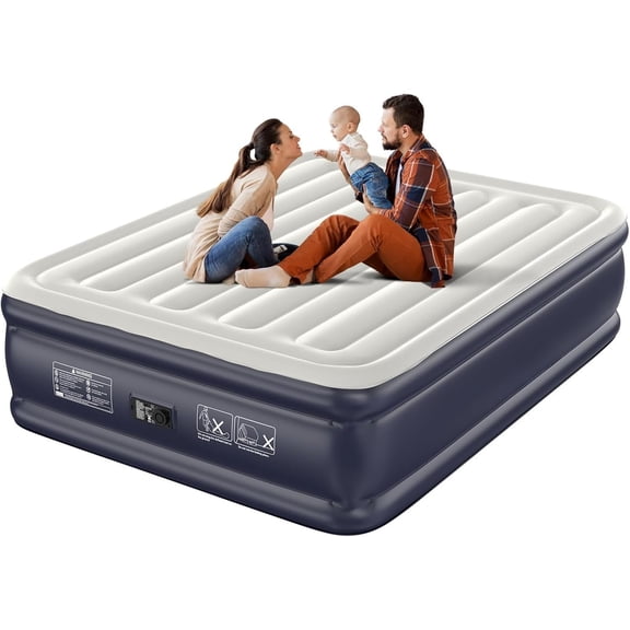 Air Mattress with Built in Pump,18'' Inflatable Mattress of Vertical Beams,Self Inflatable/Deflation Blow Up Mattress in 3 Mins,Flocked Top Airbed with Carry Bag for , Camping