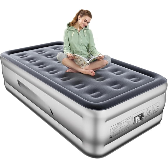 Air Mattress with Built in Pump,18" Raised Blow Up Mattress,Inflatable Mattress in 2 Mins,Single  Size Air Mattress for Camping,Floor&Travel, Air Bed for Adults,330LB Max