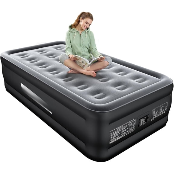Air Mattress  with Built in Pump,18" Raised Blow Up Mattress,Inflatable Mattress in 2 Mins,Single  Size Air Mattress for ,Floor&Camping, Air Bed for Adults,330LB Max,Black