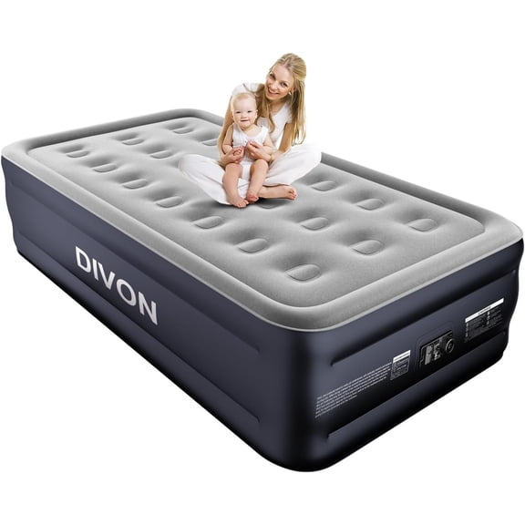 Air Mattress with Built in Pump Raised, 2 Min Self Inflatable Mattress, 18'' Blow up Mattress for Adults, 330 LBS Portable Air Bed for Guest, Camping, Travel & Floor, Dark Blue