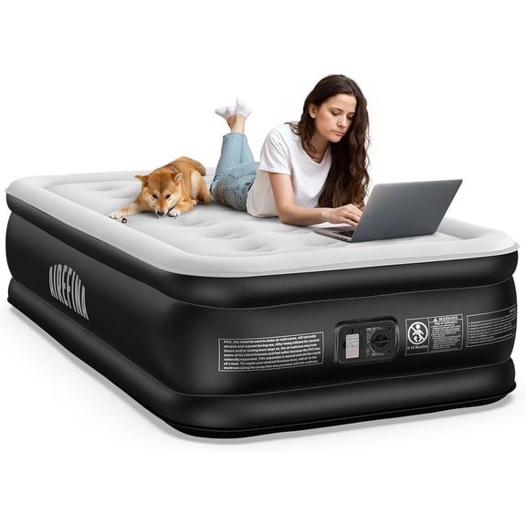 Air Mattress with Built-in Pump, 18" Comfort Inflatable Mattress Quick Inflation/Deflation for Guests  Camping  Blow Up Mattress with Carry Bag, Air Bed, Colchones Inflables