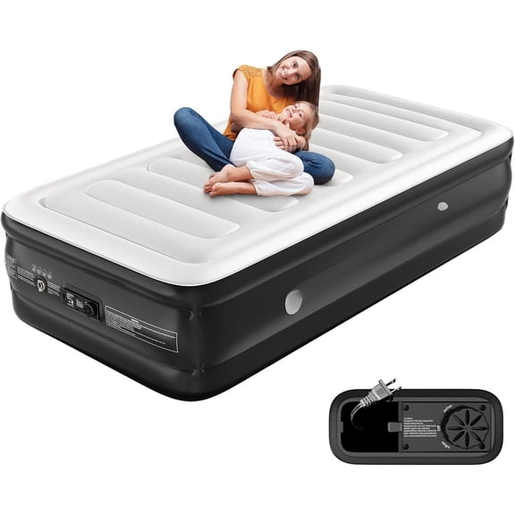 Air Mattress with Built-in Pump, 18" Raised Blow up Mattress, Comfort Inflatable Mattress with Flocked Top, Portable Airbed for Guests, Camping, & Travel Use, 330lbs Max