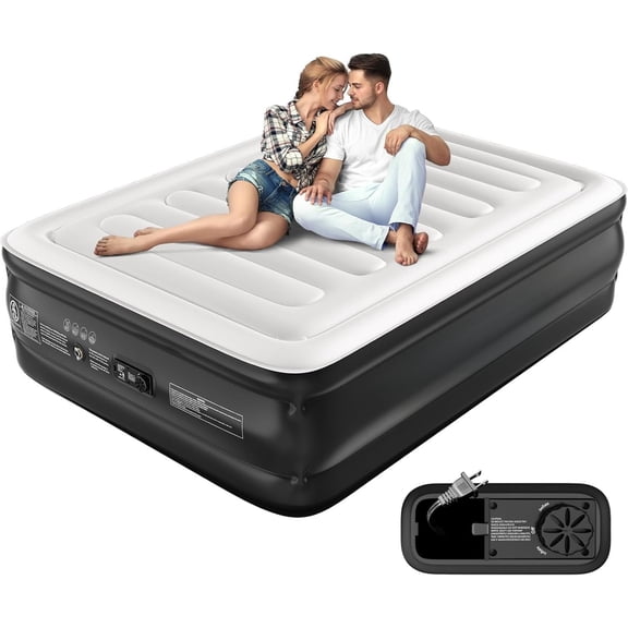 Air Mattress with Built-in Pump, 18" Raised Blow up Mattress, Comfort Inflatable Mattress with Flocked Top, Portable Airbed for Guests, Camping, & Travel Use, 660lbs Max
