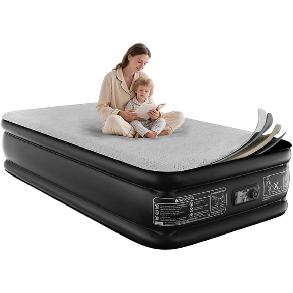 Air Mattress with Built-in Pump, Topper Blow Up Mattress,Thicker Inflatable Mattress 2 Mins Self-Inflation/Deflation-Breathable and Flatness-Free for Camping, & Guests