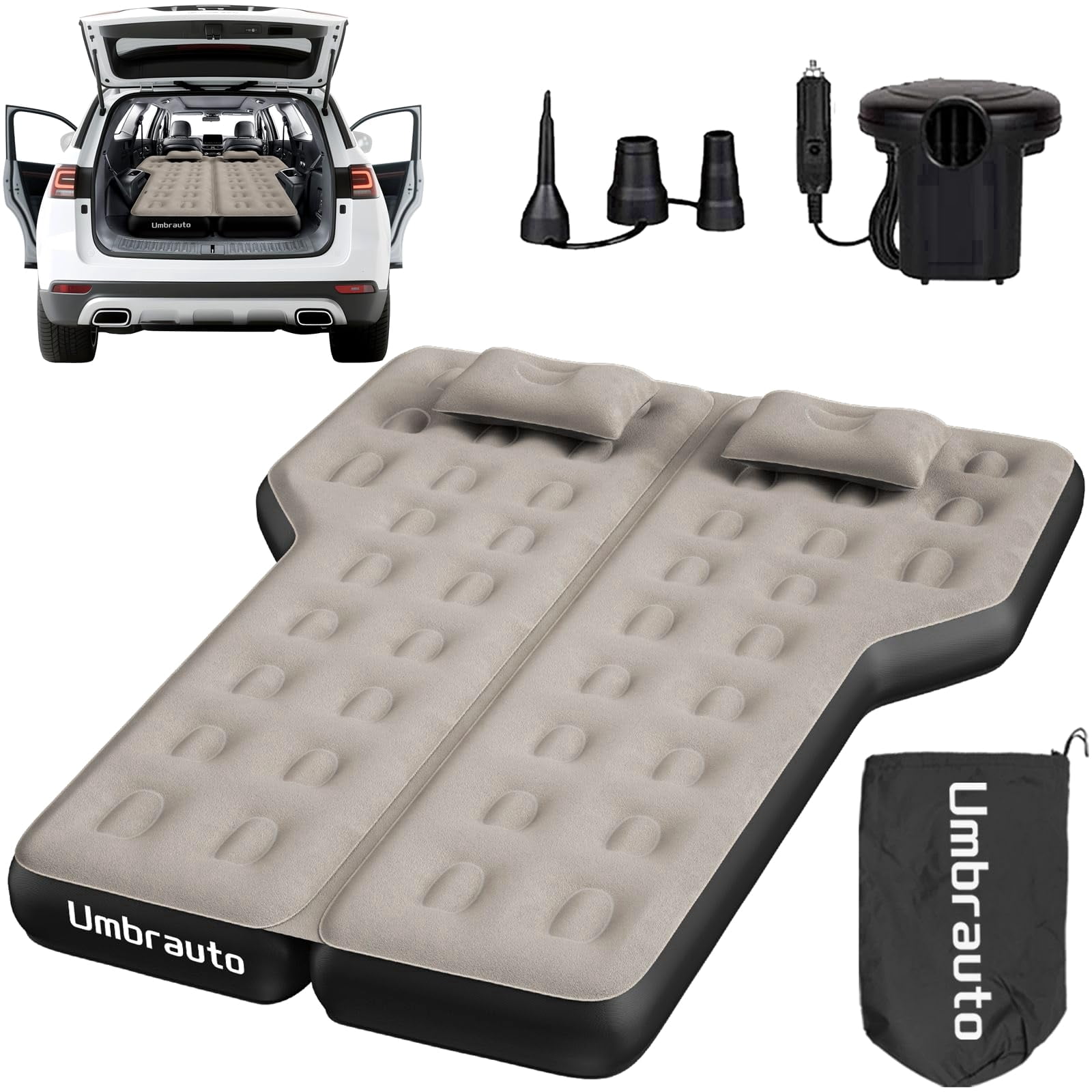 Air Mattress for Car Camping, Leakproof & Quick Inflation Sleeping Airbed with Electric Pump, Fits Most Compact, Mid-Size & Full-Size SUV Trunks for Road Trip Travel