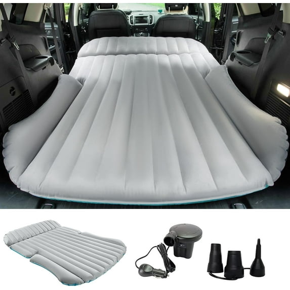 Air Mattress Double-Sided Car Mattress Camping Bed Inflatable Bed with Electric Pump for SUV Trunk and Rear Seat - Gray and Blue (Without Pillows)