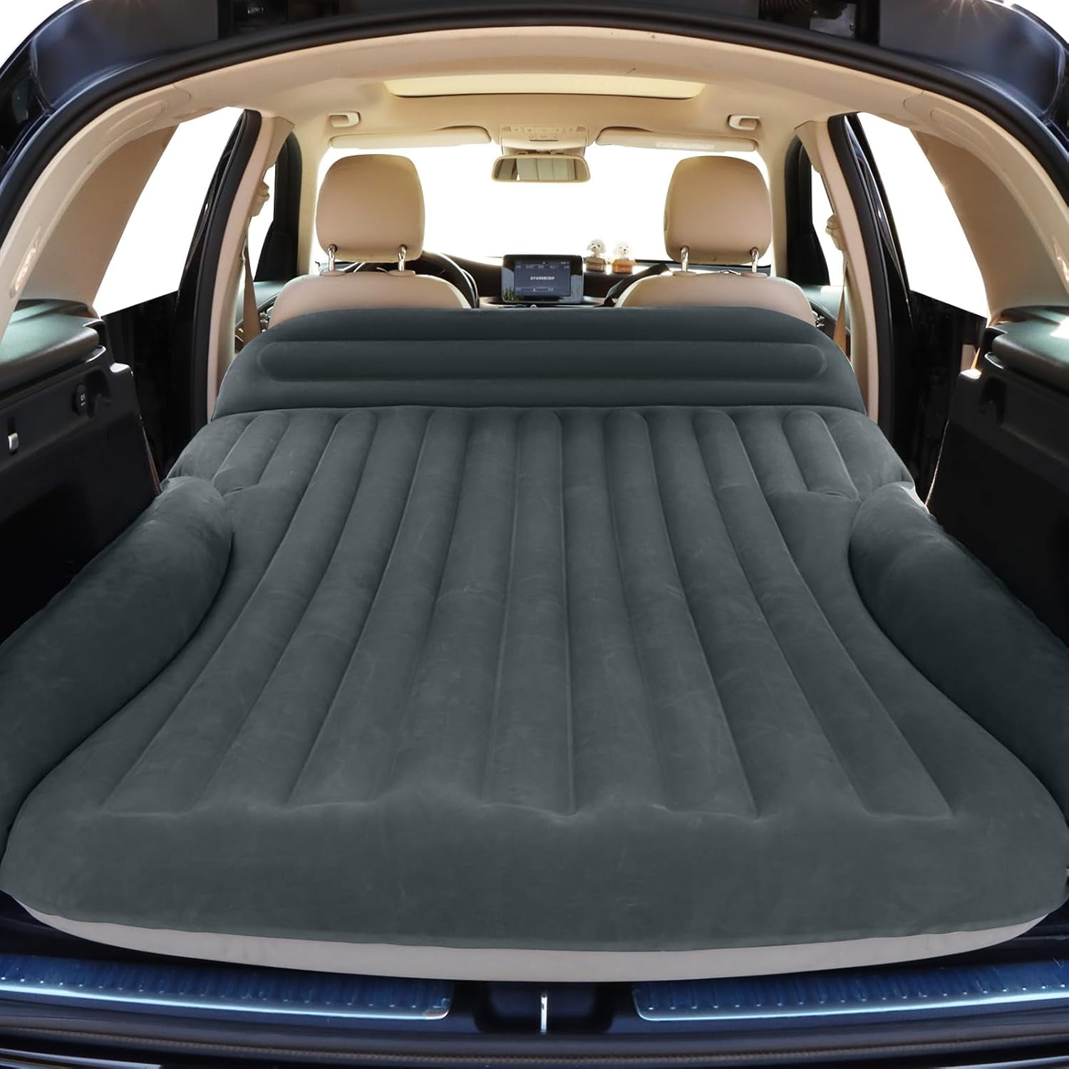 Air Mattress, Double-Sided Thick Flocked Car Air Mattress with Built-in Pump & Pillow, Complete Sleeping Accessories for Auto Camping & Road Trips