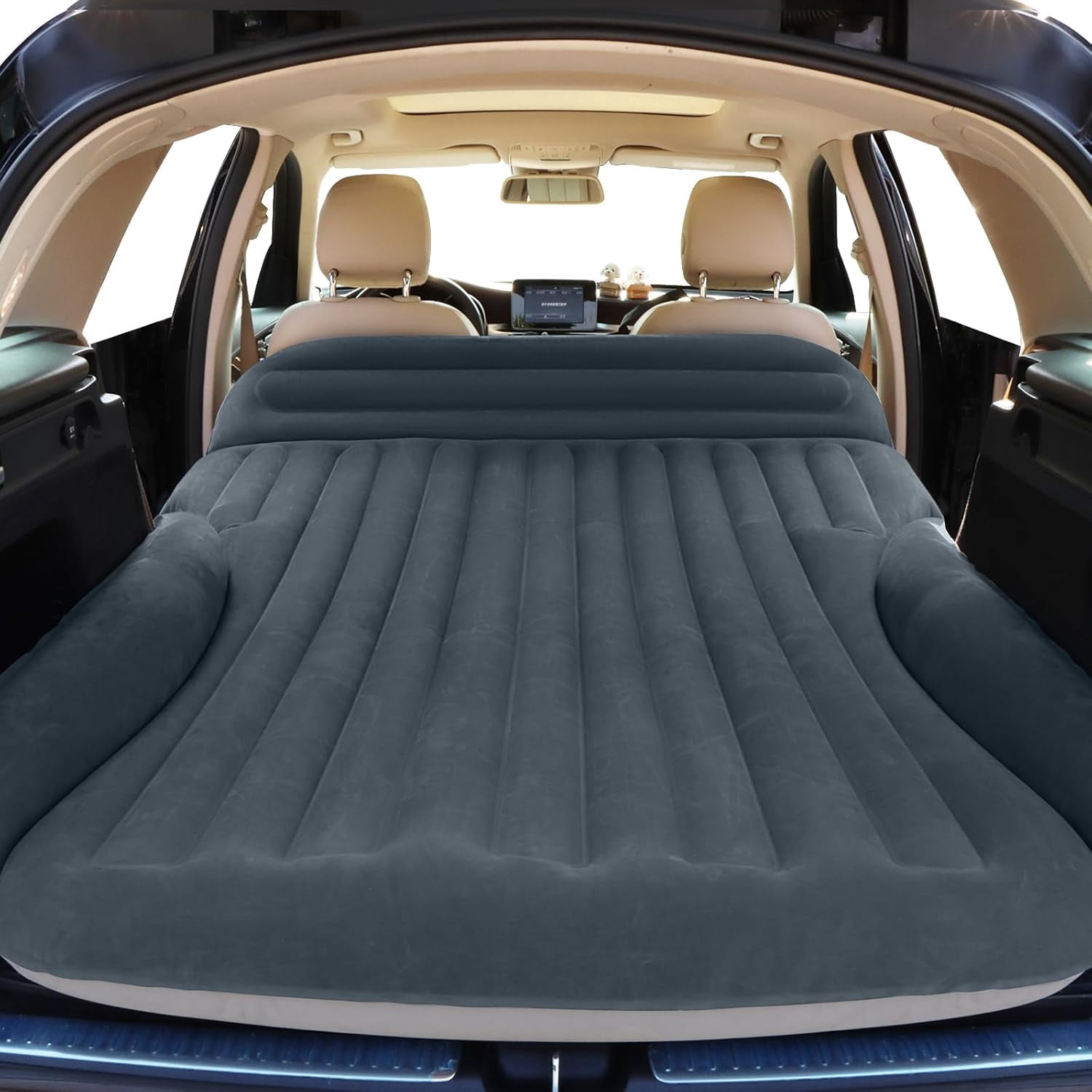 Air Mattress, Double-Sided Thick Flocked Car Air Mattress with Built-in Pump & Pillow, Complete Sleeping Accessories for Auto Camping & Road Trips