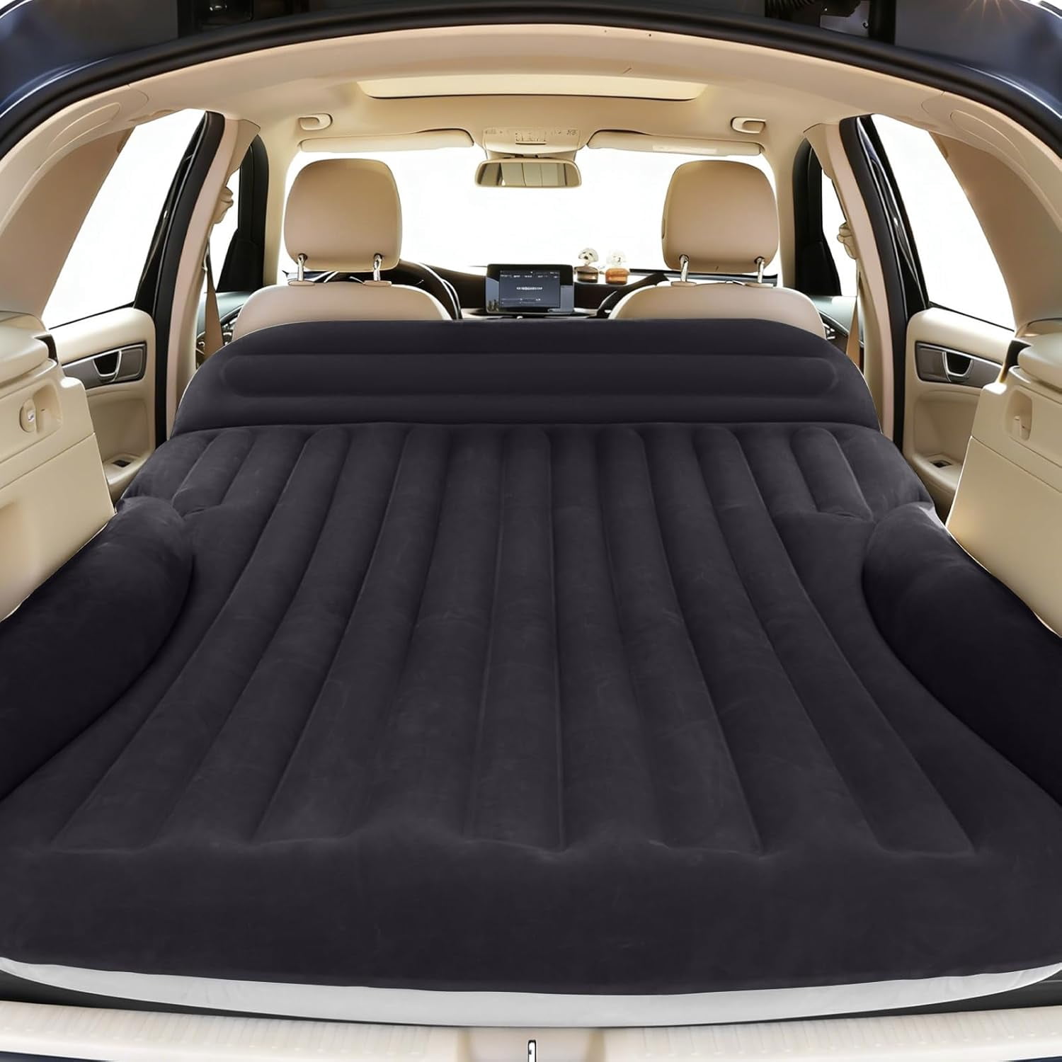 Air Mattress, Double-Sided Thick Flocked Car Air Mattress with Built-in Pump & Pillow, Complete Sleeping Accessories for Auto Camping & Road Trips