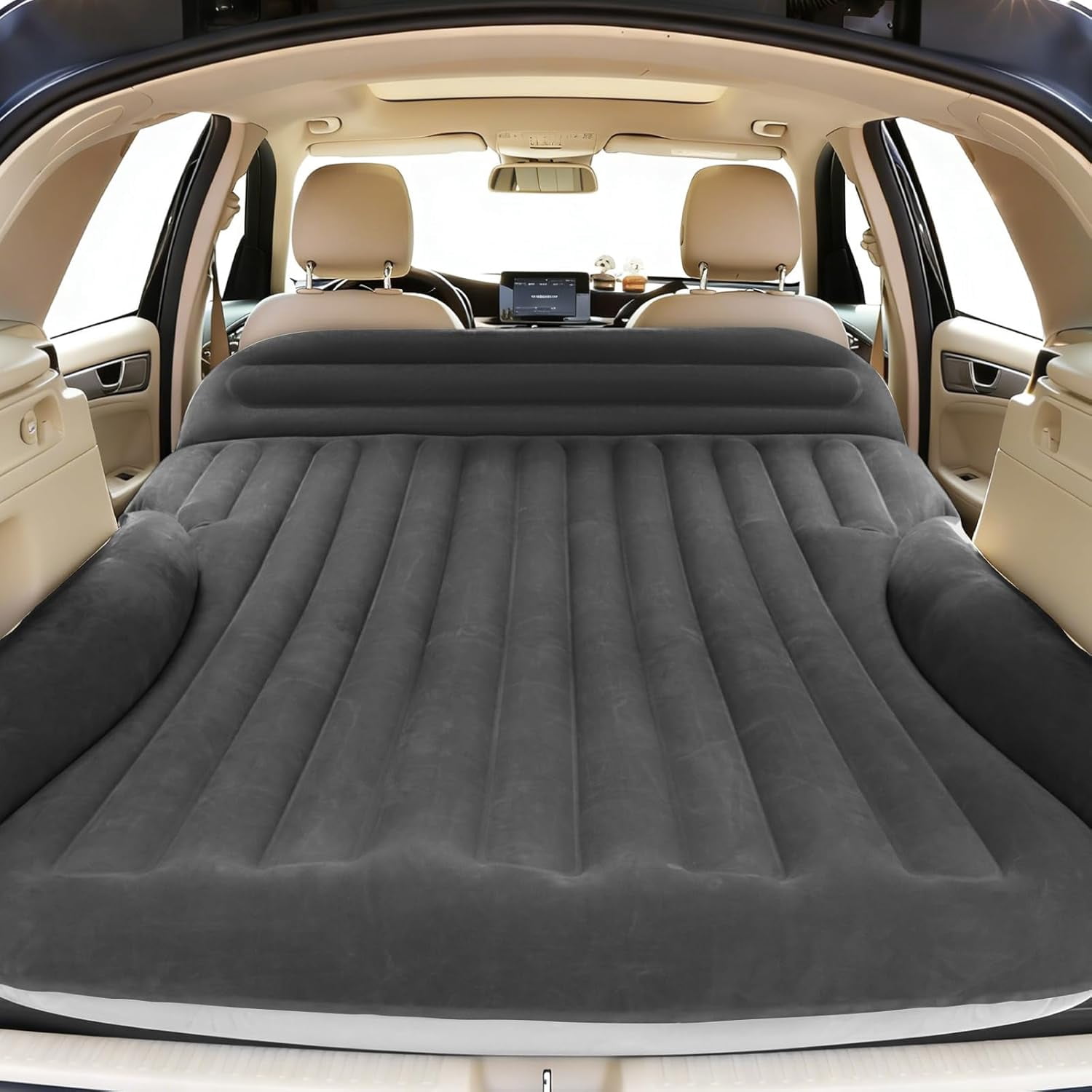 Air Mattress, Double-Sided Thick Flocked Car Air Mattress with Built-in Pump & Pillow, Complete Sleeping Accessories for Auto Camping & Road Trips