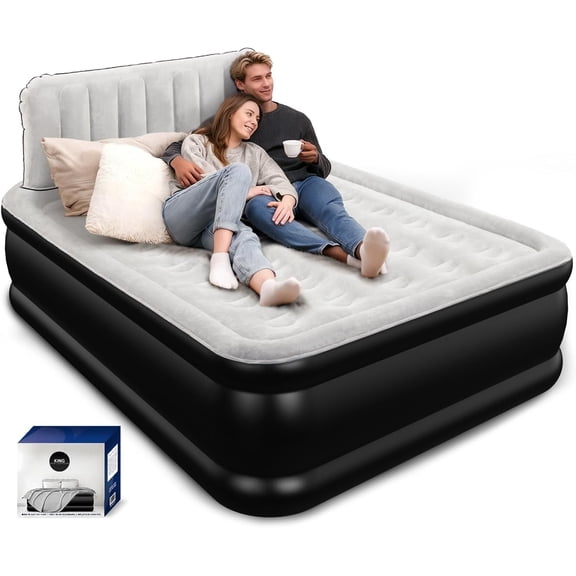 Air Mattress with Headboard, Built-in Pump, 19" Raised Upgraded Comfort, 800 lbs Heavy-Duty Support, 48-Hour Leak-Tested, 3.5 Min Inflatable Portable Blow Up Mattress for , Guest & Camping