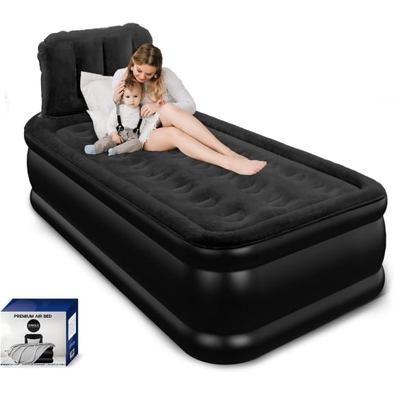 Air Mattress with Headboard, Built-in Pump, 800 lbs Support, Quiet Noiseless Design, 48-Hour Leak-Tested, 3.5 Min Fast Inflation, Portable Blow Up Bed with Carry Bag for Home, Guests & Camping