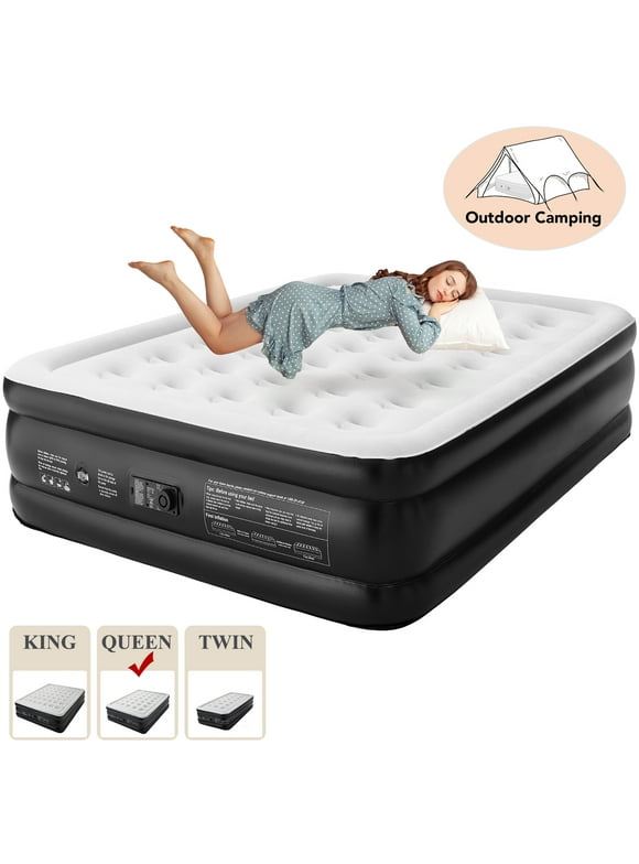 Air Mattress Queen with Built in Pump, 18 Inch Elevated Quick Inflation/Deflation Inflatable Beds, High Durability Blow Up Mattresses for Camping, Indoor, Guests Air Bed, Black