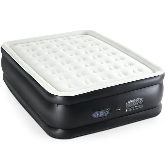 Air Mattress Queen with Built in Pump,18inch Inflatable Mattress of Vertical Beams,Self Inflatable/Deflation Blow Up Mattress in 3 Mins, Flocked Top Airbed with Carry Bag for Home, Camping
