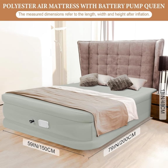 Air Mattress Queen with Built in Pump, Rechargeable USB-C Electric Pump, Self Inflatable Mattress Queen, Fiber-tech Portable Blow Up Mattress for Camping, Indoor and Outdoor(18" Height, Green)