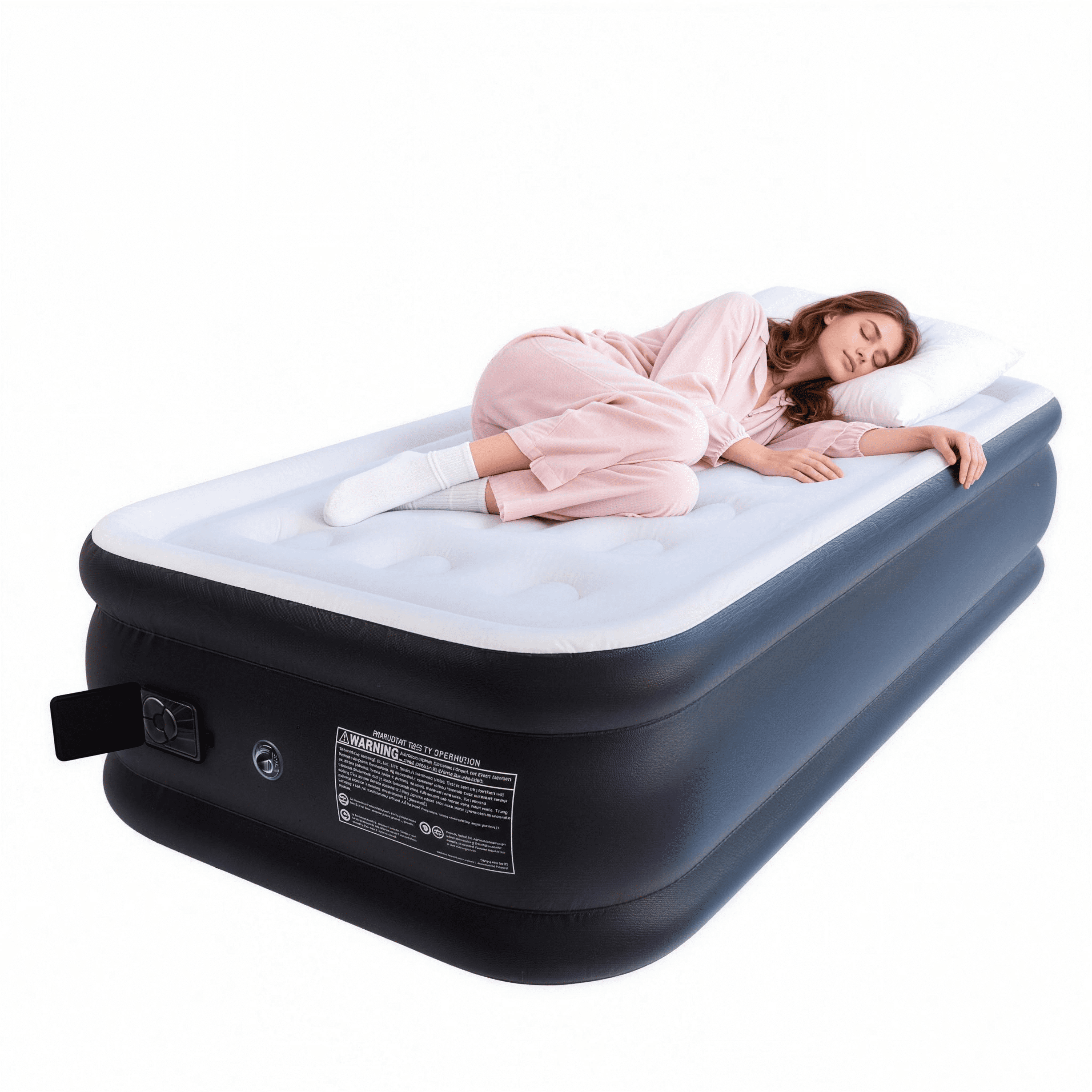 Twin Air Mattress with Built in Wireless Battery Pump,Thick Velvet Texture Waterproof,18”Self Inflatable Air Bed for Camping,Travel&Floor (Gray)