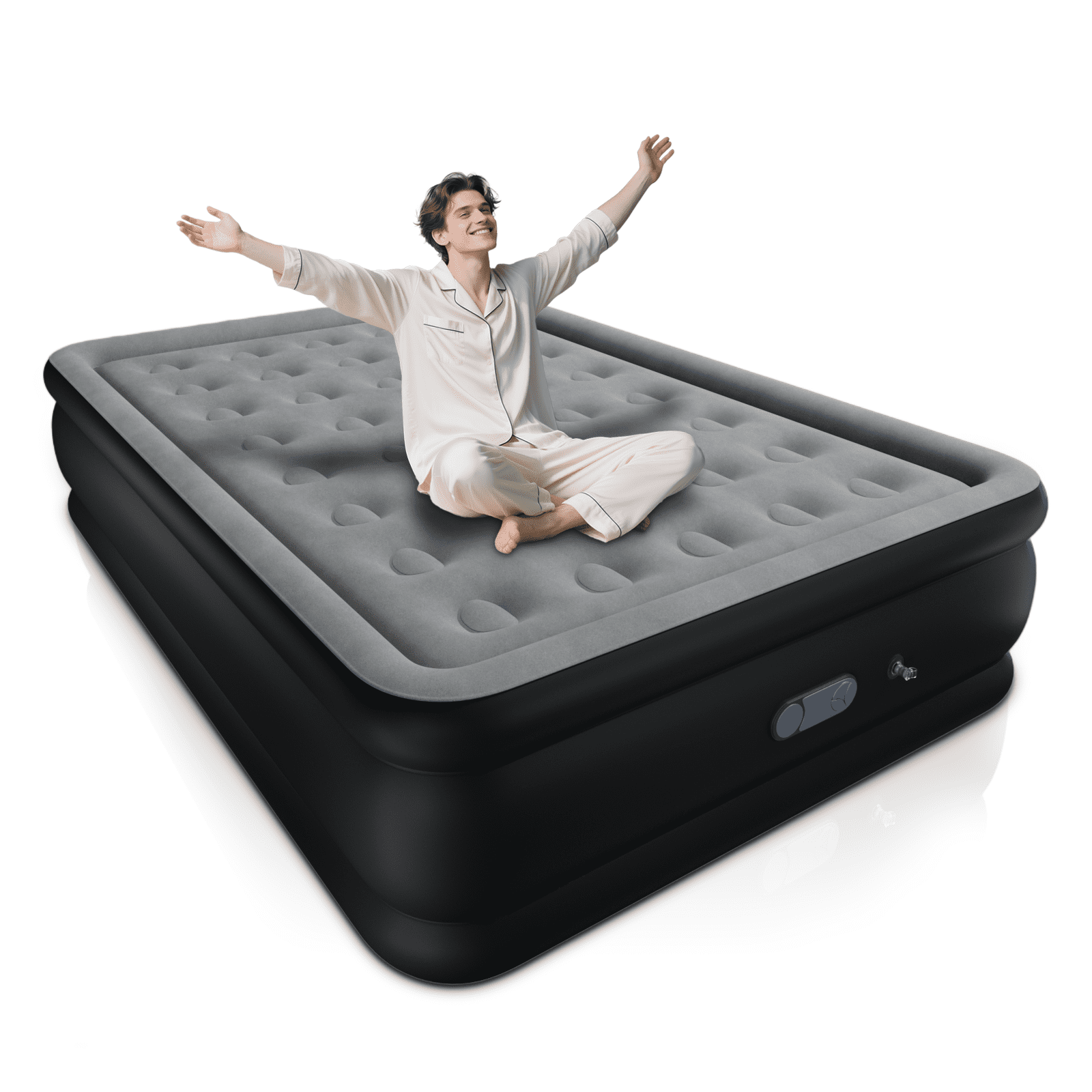 LussoAmor 18" Full Air Mattress with Built-in Pump, 3-Mins Self-Inflation, Blow Up Bed for Camping, Home & Guest, 600lb, Gray