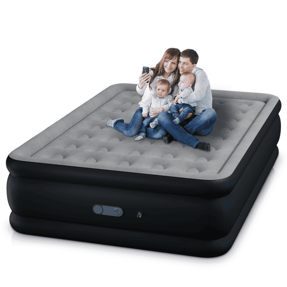 LussoAmor 18" Queen Air Mattress with Built-in Pump, 3-Mins Self-Inflation, Blow Up Bed for Camping, Home & Guest, 650lb, Gray