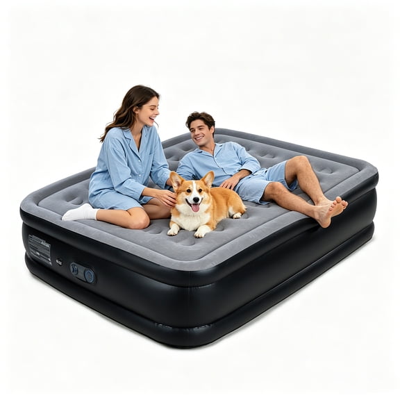 LussoAmor 18" Queen Air Mattress with Built-in Pump, 3-Mins Self-Inflation, Blow Up Bed for Camping, Home & Guest, 650lb, Gray