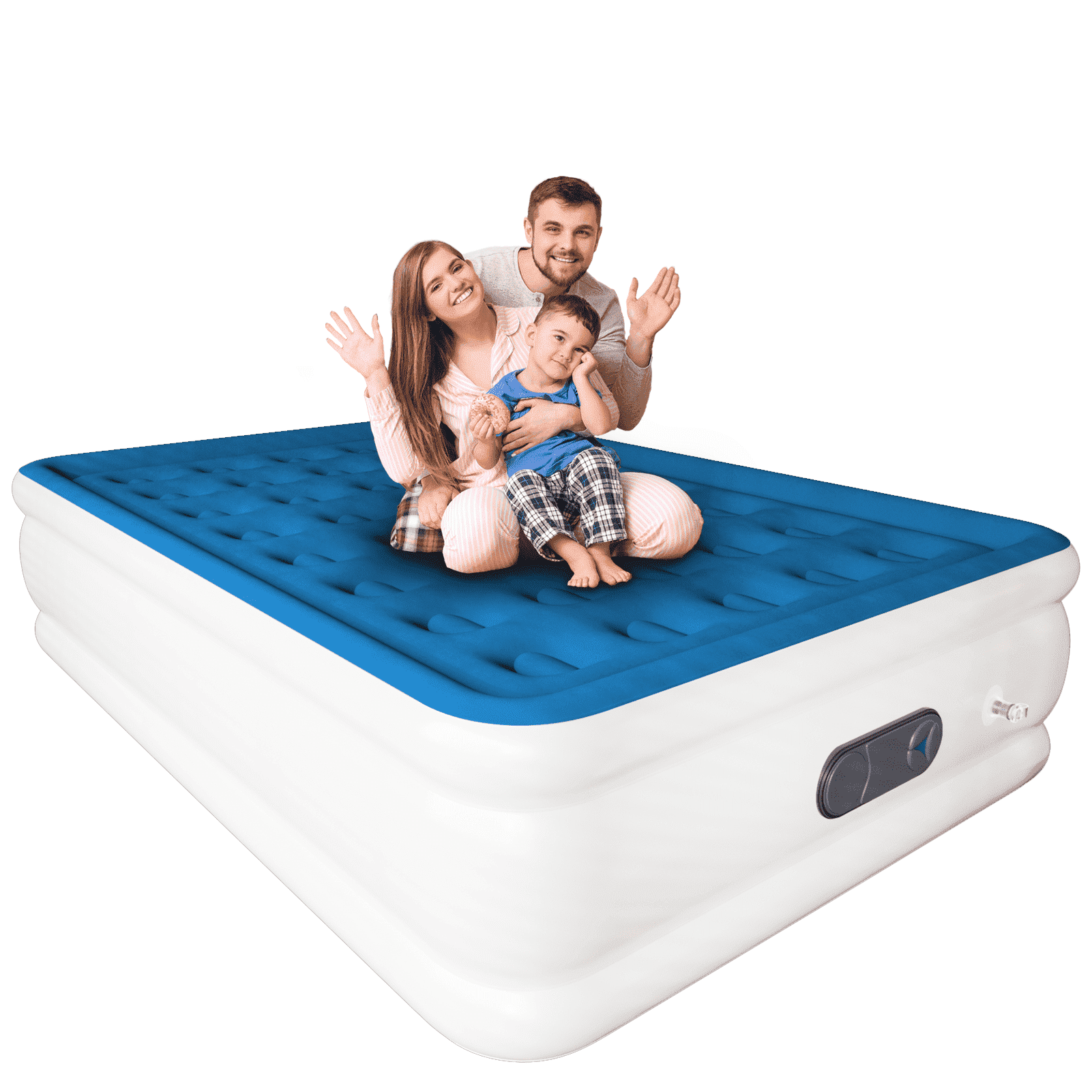 LussoAmor 18" Full Air Mattress with Built-in Pump, 3-Mins Self-Inflation, Blow Up Bed for Camping, Home & Guest, 600lb, Blue