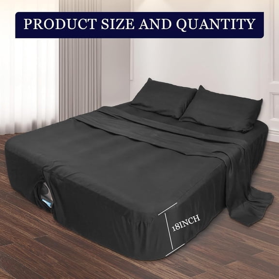Air Mattress Sheets - 4 Pieces Set - Suitable for Inflatable mattresses 16 to 24 inch deep - can be inflated Without disassembly, Convenient, (Black ，King)