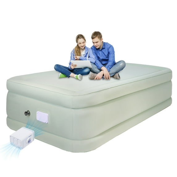 Air Mattress Twin with Built in Pump,Blow Up Mattress with Fiber-Tech, Inflatable Camping Bed, 3-Min Self Inflating with Carrying Bag (18”Green)