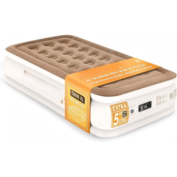 Air Mattress XL (Extra Long) with Built-in Pump - 18" Raised Inflatable Bed with High Speed Built-in Pump, colchon inflable, Carry Bag, Cozy Guest Air Bed for Sleepovers, Glamping, Moving