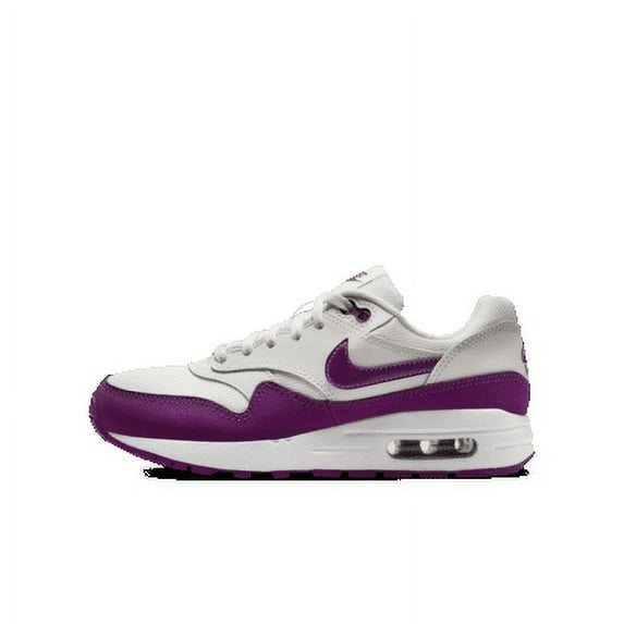 Air Max 1 Big Kids' Shoes Color: White/Dark Team Red/Pure Platinum/Black Size: 1.5Y