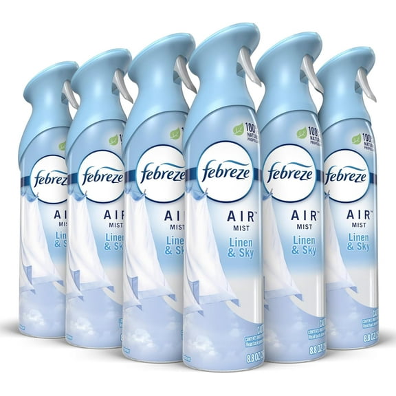 Air Mist Air Freshener Spray, Odor-Fighting Room Spray, Air Fresheners for Home and Bathroom and Kitchen, Aerosol Can, Linen & Sky Scent, 8.8oz, 6 Count