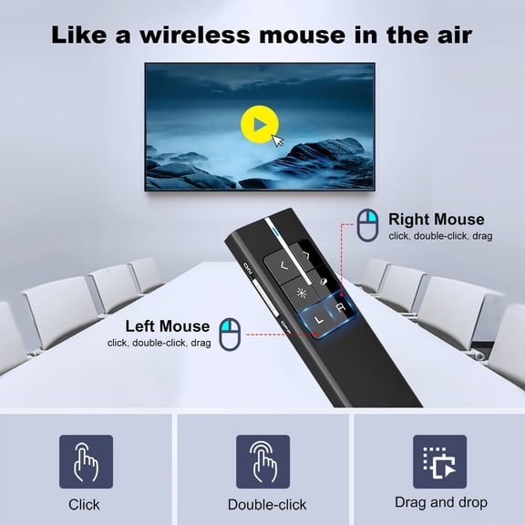 Air Mouse Presentation Clicker with Pointer, Rechargeable Clicker for PowerPoint presentations, PowerPoint Clicker, Presentation Remote, Wireless Presenter, Handle Mouse (Black - N99)$$Office
