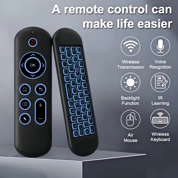 Air Mouse Remote with Keyboard, 2.4G Wireless & Bluetooth Backlit Controller, 7-Color LED, Rechargeable Type-C, IR Learning for Smart TV, Android Box, PC, HTPC