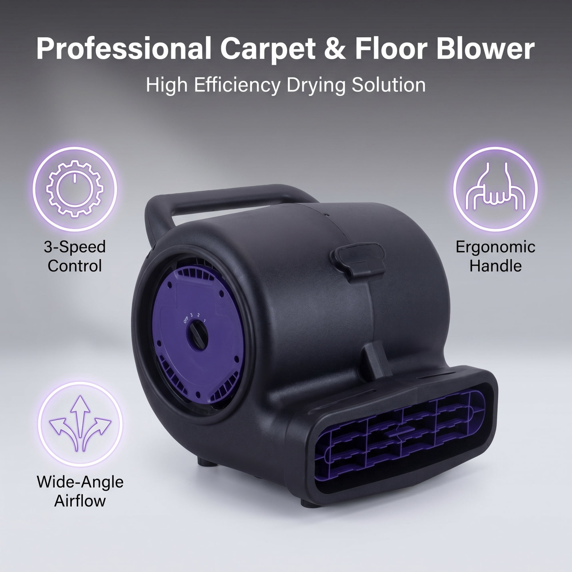 Air Mover 1/2 HP with 6000 CFM, Heavy Duty Carpet Dryer Fan with Dual Speed and Multi-Tilting Angle, ETL Listed Utility Blower for Home and Jobsite, Black and Purple