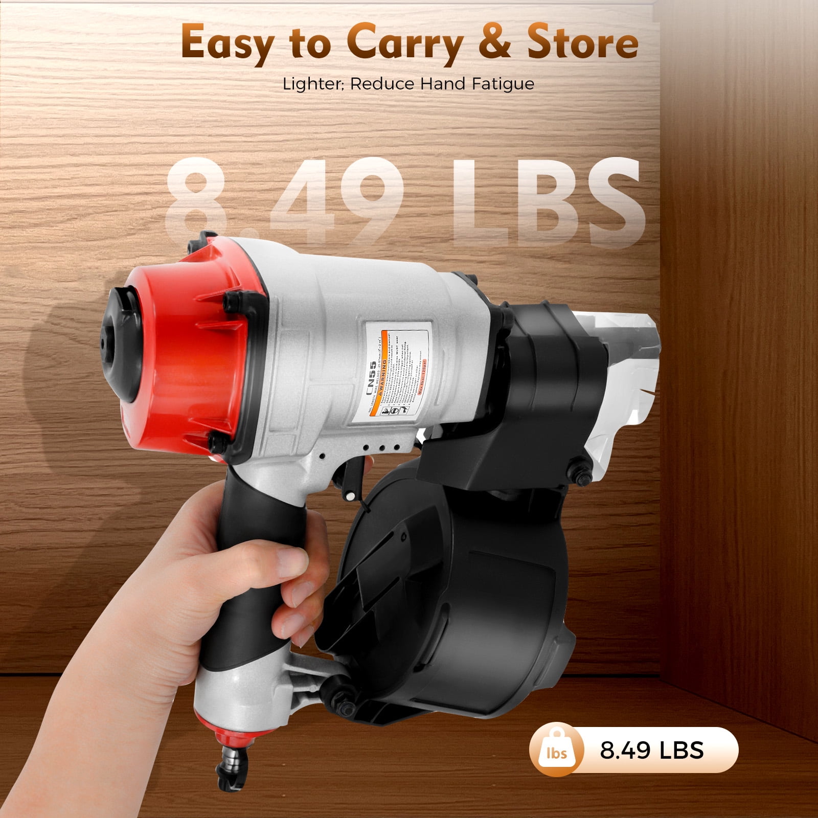 Pneumatic Coil Nailer, Air Coil Nail Gun Tool, Pneumatic Nail Gun for Wooden Furniture(Black+Red)