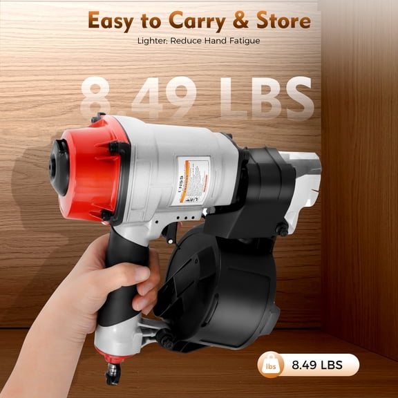 Pneumatic Coil Nailer, Air Coil Nail Gun Tool, Pneumatic Nail Gun for Wooden Furniture(Black+Red)
