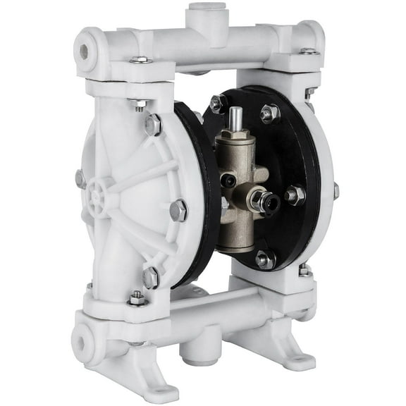 Air Operated Double Diaphragm Pump 1/2 Inch Inlet Outlet Polypropylene Body 2.5 GPM 80 PSI PTFE Diaphragm Pneumatic Transfer Pump for Petroleum Diesel Oil Low Viscosity Fluids