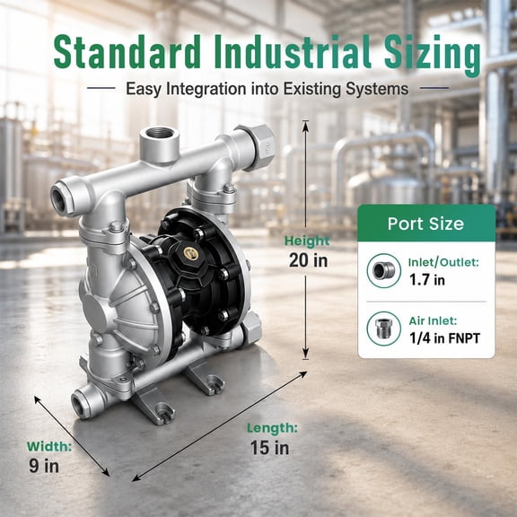 Air Operated Double Diaphragm Pump, 6m/h Max Flow, Max 164ft Head Pneumatic Transfer Pump, 1.7in Inlet & Outlet Aluminum Alloy Diaphragm Pump for Paint Industrial Chemical Wastewater Delivery