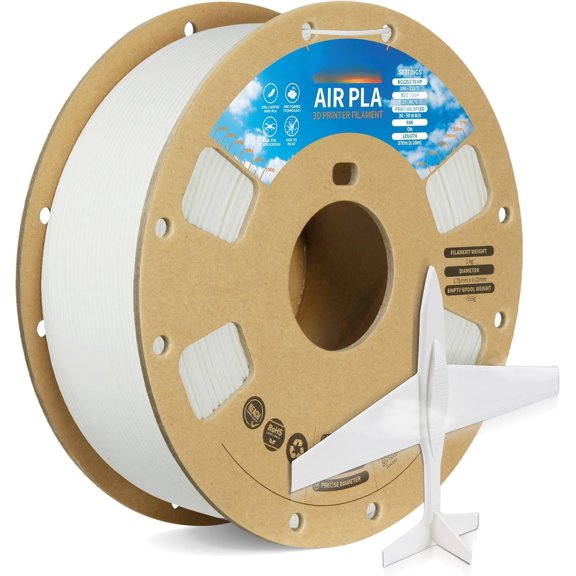 Air PLA Filament, Pre-Foamed PLA Low-Density, Lightweight PLA, Cardboard Spool, 0.82kg(1.8lbs), Dimensional Accuracy +/- 0.02mm (Air White)