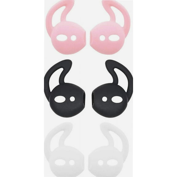 Air Pods Earbuds Cover Ear Hooks Hook Cover Ear Tips Ear Gels Anti-Slip Cover Silicone Compatible with Air Pods 2 & Air Pods 1 or Ear Pods, 3 Pairs White/Black/Pink,WBPH